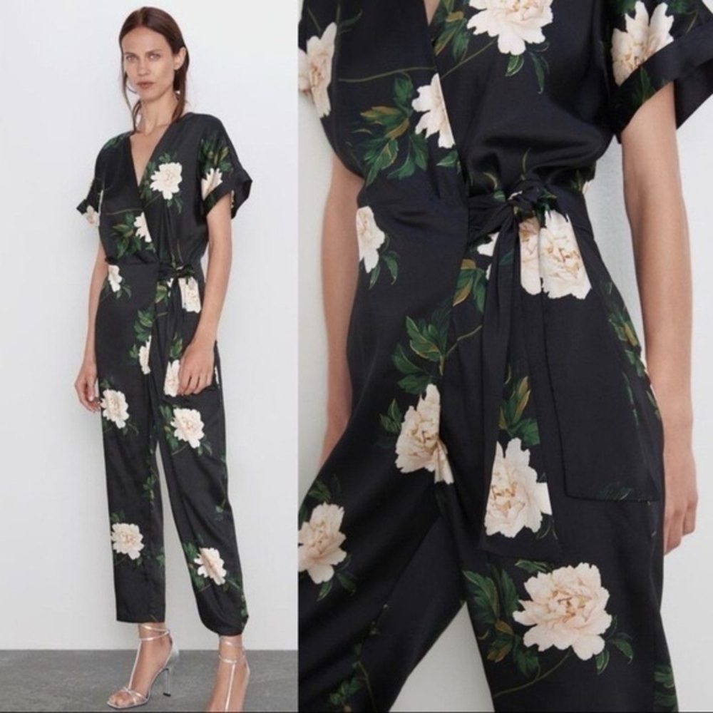 Zara Black Floral Jumpsuit